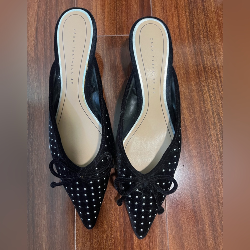 Zara studded velvet mules